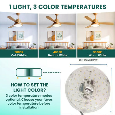 Động cơ ánh sáng LED 15W 100MM Cho phòng ăn Bộ chỉnh sửa bảng điều khiển quạt trần 120V Với các mô-đun DOB Đổi đèn quạt trần LED