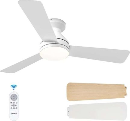 Ceiling Fans with Lights, 42 inch Low Profile Ceiling Fan with Light and Remote Control, Flush Mount, Reversible, 3CCT, Dimmable, Noiseless, White Ceiling Fan for Bedroom, Indoor/Outdoor Use