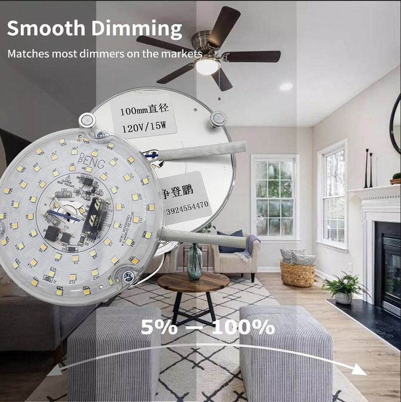 120V 15W Driverless Dia 100mm đèn LED cho đèn quạt LED với chứng chỉ ETL Đổi đèn quạt trần LED