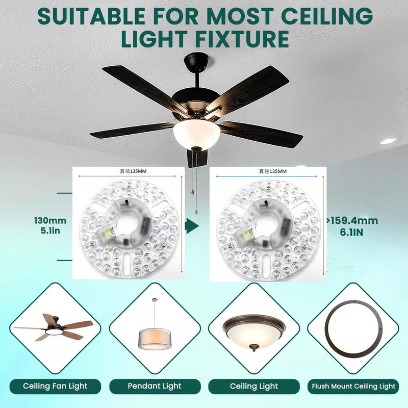 5.3 Ống đèn LED quạt trần toàn cầu Thay thế quạt trần quạt phơi trần, 22W 5CCT 3000K 4000K 6000K 1500LM CRI90 có thể tắt