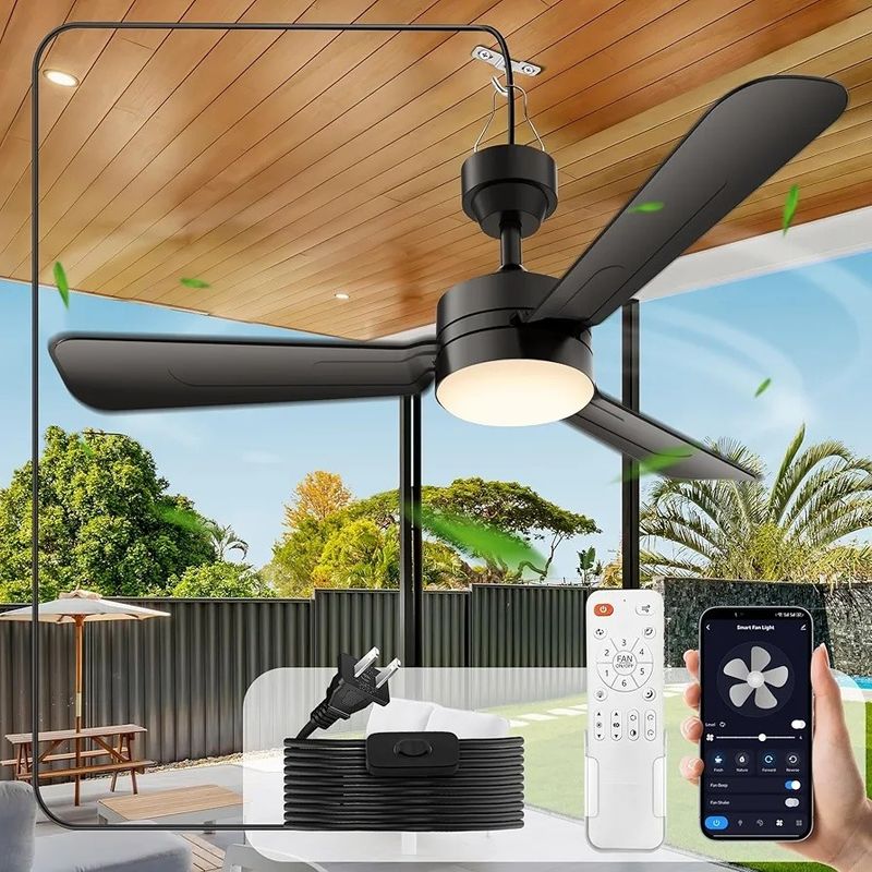 Quạt trần với đèn,36 &quot;LED quạt đèn treo với móc,Hook loại quạt trần,cắm trong quạt trần ánh sáng,40W,3000-6500k,điện thoại từ xa,Portable quạt cho giường cắm trại,Patios,(Black)N DFFFFFN`